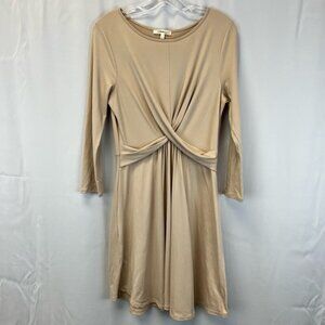 Andree By Unit Womens A-Line Dress Beige Twist Scoop Neck Long Sleeve Pullover M